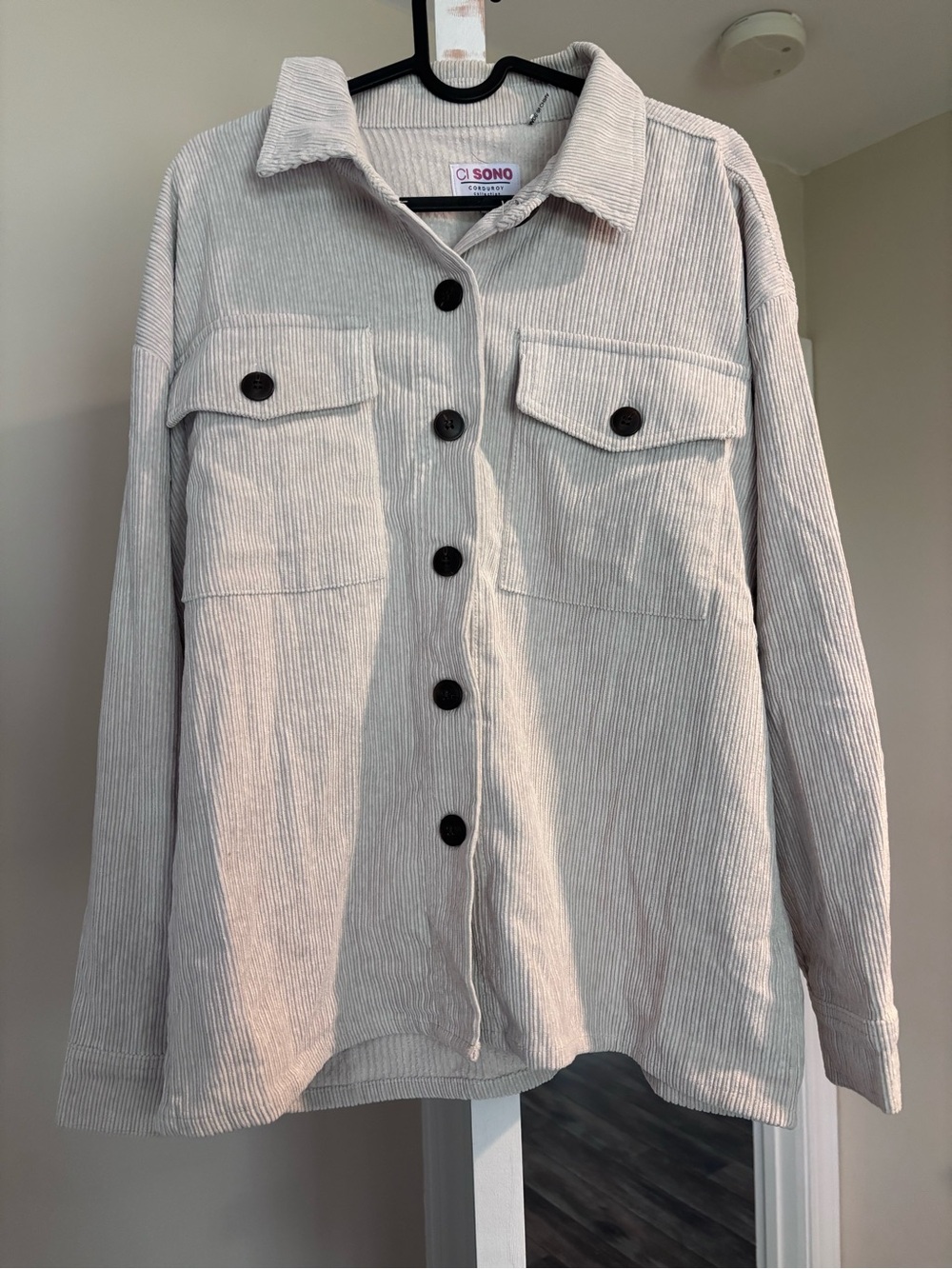 Ci Sono Light Gray Corduroy Button-Down Shirt Jacket